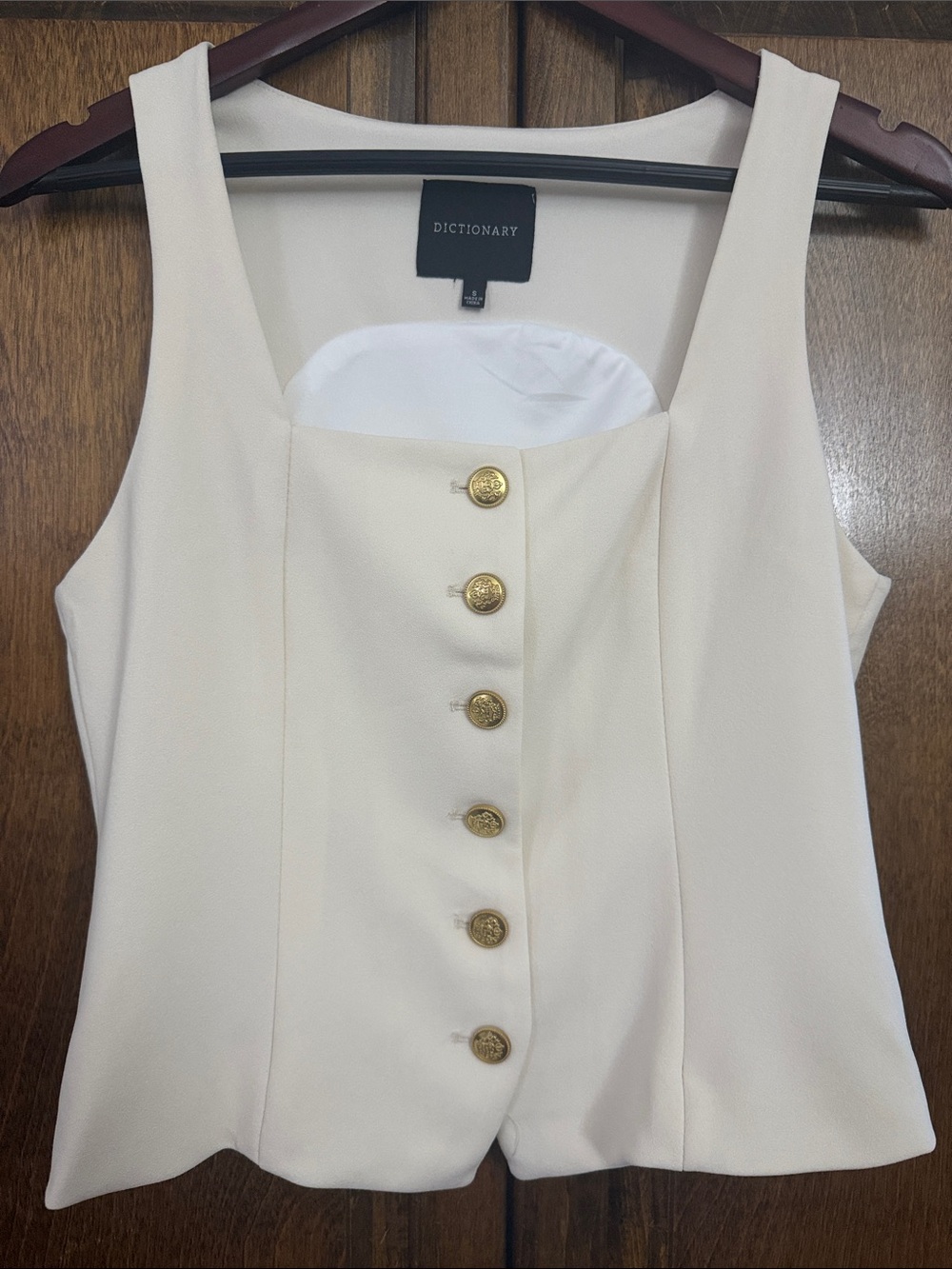 Dictionary Ivory Button-Front Sleeveless Top with Gold Buttons